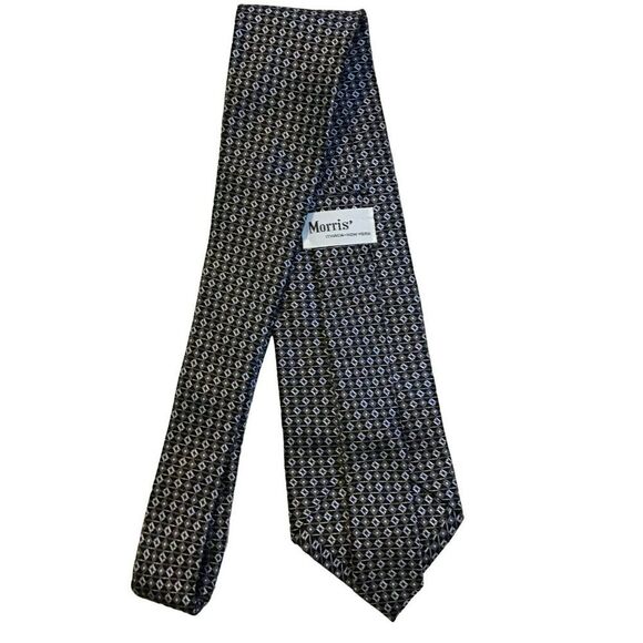 5/$10 Morris 58" Silk Geometric Tie - Black & Silver - Picture 2 of 5